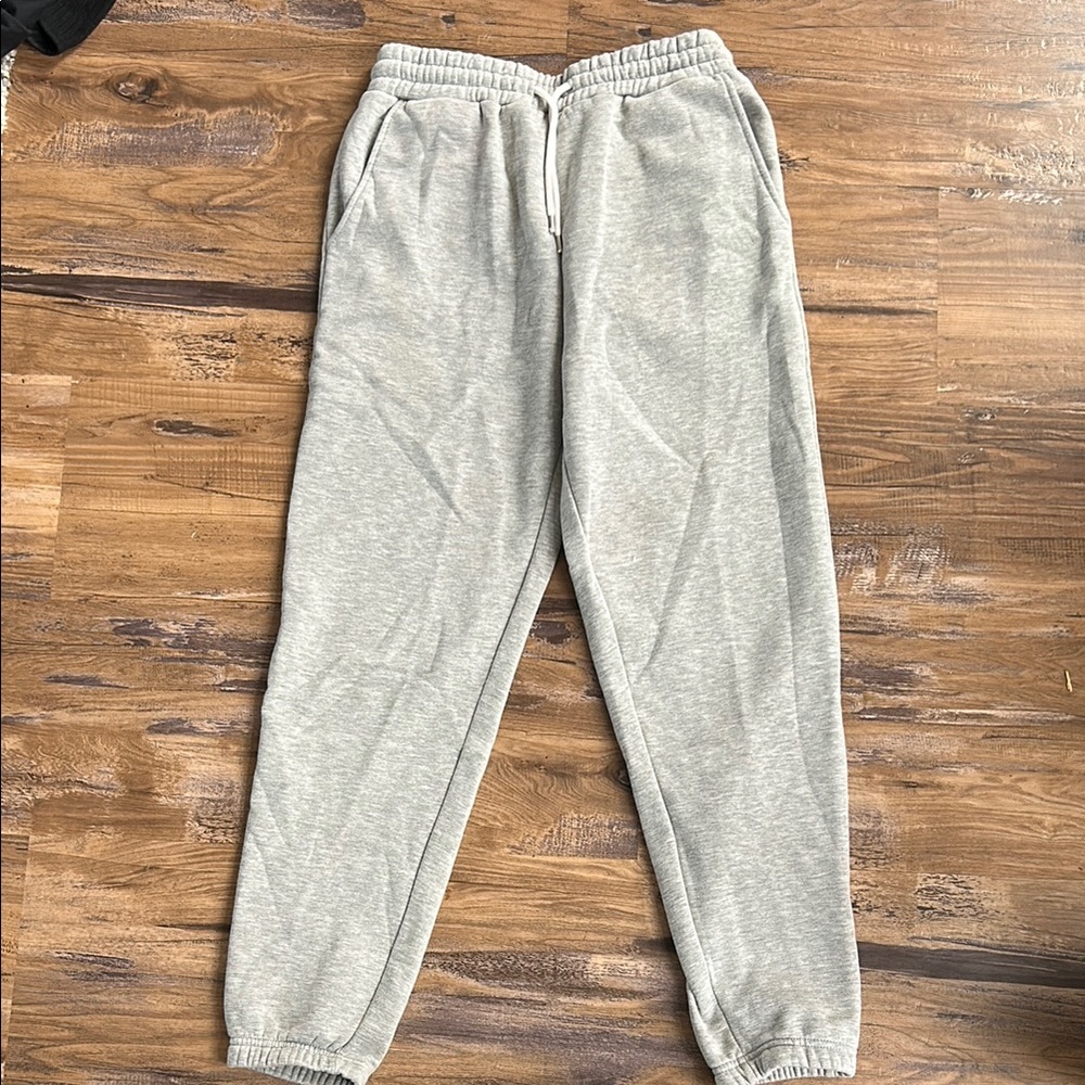 Gray Jogger Sweatpants with Elastic Waistband and Cuffs